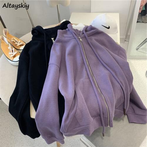 Hoodies Women Korean Style Spring Students Causal All-match Solid Hooded Long Sleeve Streetwear Trendy Popular Feminine Mujer
