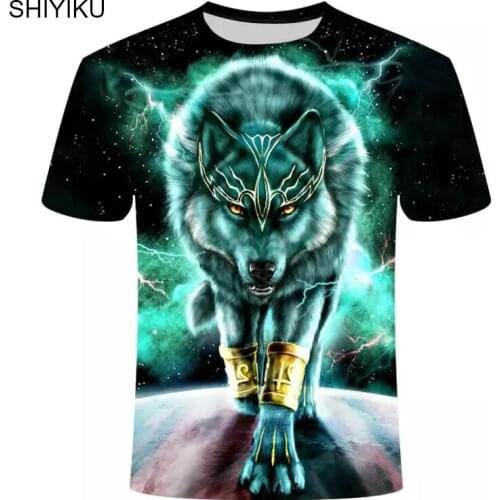 2021 Summer New Cool Print Wolf Animal 3D Style Pattern Round Neck Casual All-Match Men And Women Summer Short-Sleeved T-Shirt