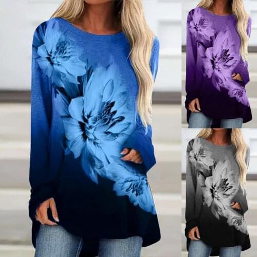 Autumn Blouse Women T Shirt Casual O-Neck Contrast Color Print Round Neck Women Long Sleeve All Match T-shirt Streetwear