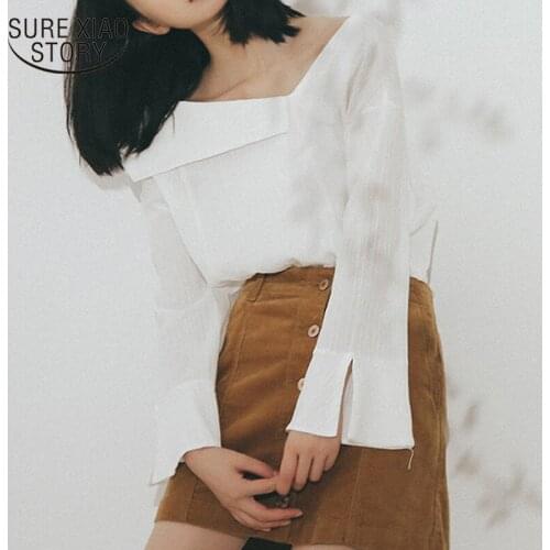 2021 Korean Fashion Pullover Clothing Blusas Mujer Autumn Long Sleeve Cotton Women Blouse Casual V Neck White Women Shirts 10208