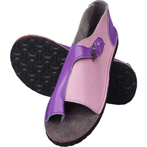 Block Sandals 34-43 Large Size Sandals Women Flat Bottom Color Matching Buckle Toe Fish Mouth Shoes Woman Personality Roman Shoe