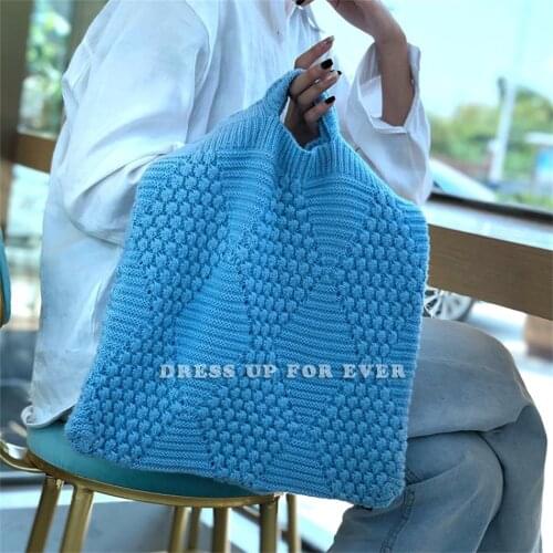 Female Woolen Knitted Large Capacity Wrist Shoulder Bags Braid Criss Cross Messenger Handbag Teenager Crochet Winter Retro Chic