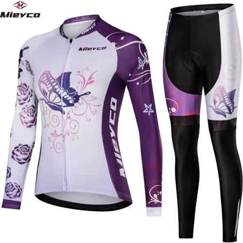 Womens Long Sleeve Cycling Jersey Set Anti-UV Cycle Bicycle Clothing Quick-Dry Mountain Bike Clothes Butterfly Roupa Ciclismo