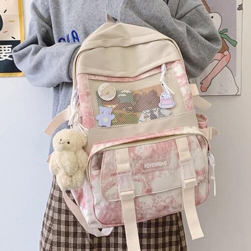 Patchwork Women Backpack for Girls Large Capacity Nylon School Bag Cute Female Student Bookbags Anti Theft Bagpack Lady Rucksack