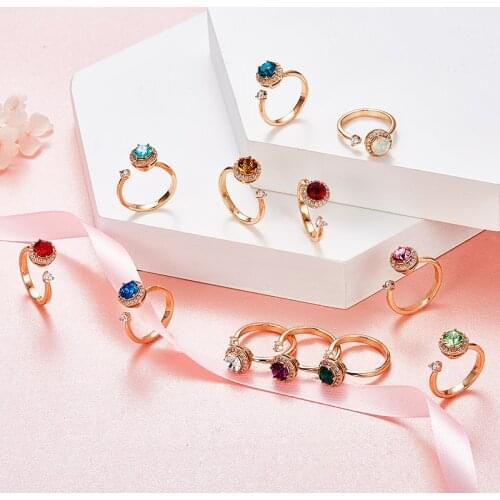 12 Color High quality crystal Adjustable Rings for Women New Rose Gold Fashion Luxury Birthstone Crystals Open Ring Jewelry
