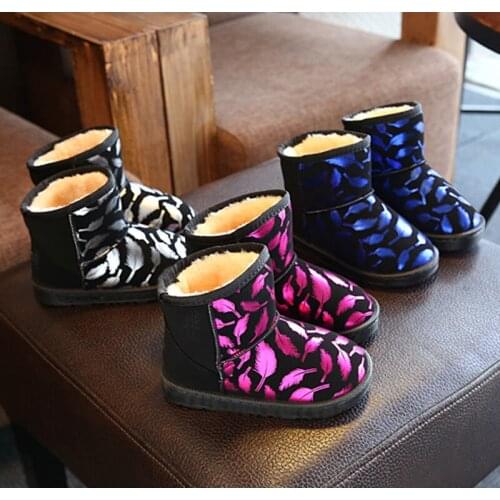 Winter warm boy girl snow boots fashion young childrens shoes flat snow boots with plush baby toddler shoes boots