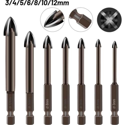 1pc 3-12mm Cross Hex Tile Drill Bits Set For Glass Ceramic Concrete Hole Opener Brick Alloy Triangle Drill Bit Tool Kit