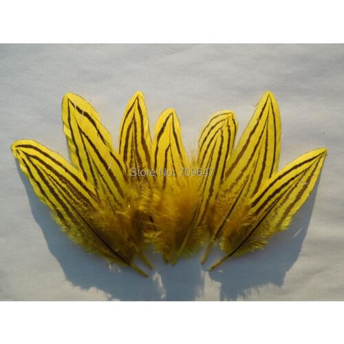 100Pcs/Lot!7-10cm Yellow Silver Pheasant Feathers Craft Plumes for Millinery Supplies, Plumas Decoration,Fly Tying Materials