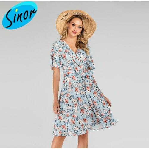 2021 big size womens fat MM short-sleeved super fairy temperament crushed flower dress 2009 office banquet