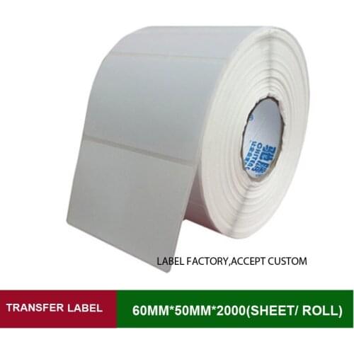 60*50mm 2000 sheets per roll single row thermal transfer adhesive paper can customize use sticker printer empty shipping label