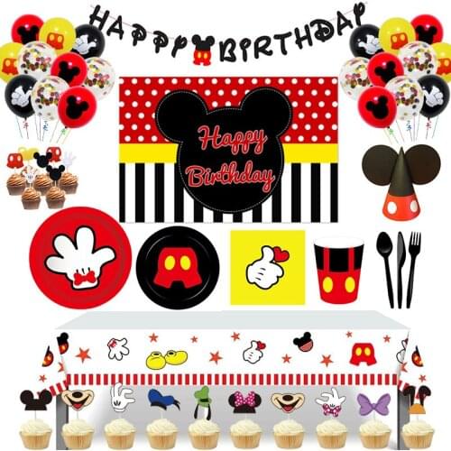 Disney Mickey Mouse 1st Birthday Party Decorations Disposable Tableware Plates Cups Tablecloth Baby Shower Party Supplies Sets