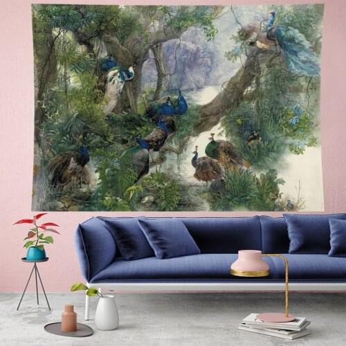 Elegant bird tapestry wall hanging Starry bird landscape Tapestries Forest Yoga Mat farmhouse wall decor animals Tapestry tree