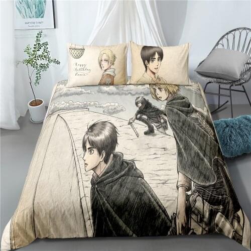 3D Print Cartoon Anime Attack On Titan Bedding Set Design Custom Duvet Cover Bed Quilt Cover For Kids Adults Bedspread 2/3 Pcs