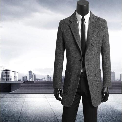 Korean men 's clothing young casual suits men trench coat woolen coats mens overcoat abrigos de hombre grey plus size S - 9XL