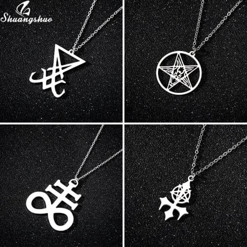 Leviathan Cross Symbol Bijoux Pentagram Satan Fork Choker Lucifer LaVey Hidden Devil Necklace Satanic PIN Lucifer Patch collares