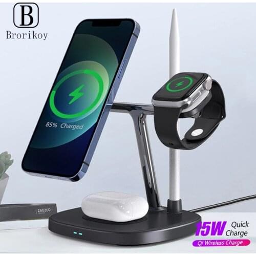 15W 4in1 Magnetic Charger for iphone12 ProMax Mini Wireless Charging Station For AirPods Pro Watch 6 5 4 3 2 Whit Pen Stand Dock