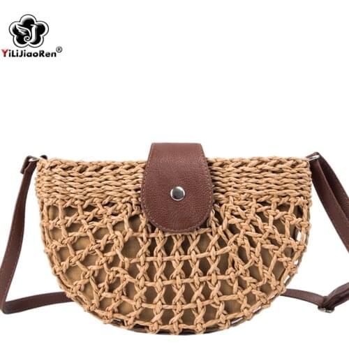 Fashion Handmade Rattan Woven Straw Bag Summer Beach Bags for Women Bohemia Messenger Crossbody Bags for Girls Clutch Purse