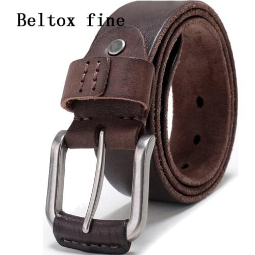 Mens Classic Cow Leather Belt Full Grain 3.8cm Wide Designer Sturdy Jean Hand Stitching Girdle Black and Coffee