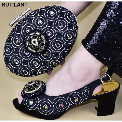 New Arrival Shoe and Bag Set for Party In Women Luxury Shoes Women Elegant Crystal Shoes Wedding Low Heels African Party Pumps