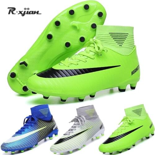 New style Soccer Shoes Long Spikes Ankle Football Boots FG Outdoor Grass Cleats Football Shoes chuteira futebo Men green boots