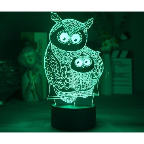 Baby and Mom Owl Shape 3D Acrylic Laser Engraved Lighting Decoration for Kids Child Bedroom Art Deco Lovely Gift for Boys Girls
