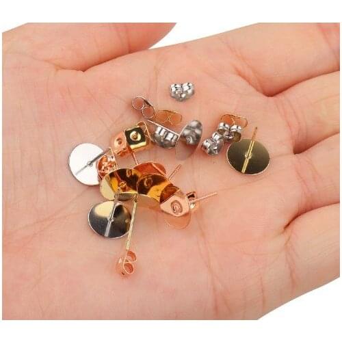 50pcs/lot Stainless Steel Blank Post Earring Studs Base Pins With Earring Plug Findings Ear Back For DIY Jewelry Making