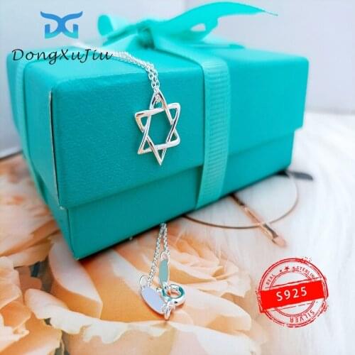S925 Sterling Silver Necklace Classic Hexagon Stars TF1; Original brand necklace luxury high-end gift for girlfriend