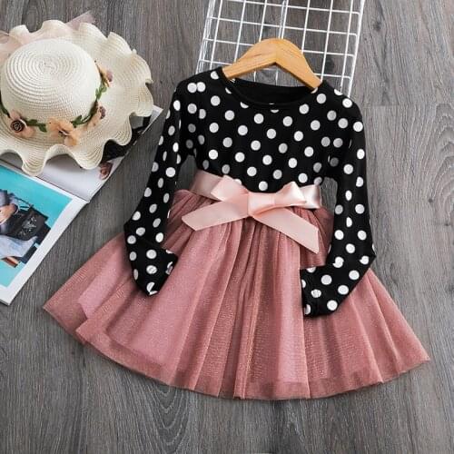 Princess Dress For Girls Spring Winter Long Sleeve Polka Dot Clothes Baby Kids Elegant Party Wedding Children Tutu Prom Gown