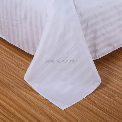 White Hotel Stripe Sheets Flat Sheet Only Bed Sheet 100% Cotton Top Sheets Bed Linen Bedding Bedclothes Twin Full Queen Size