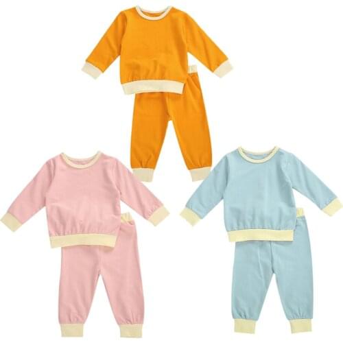 Toddler Kids Baby Boy Girl Long Sleeve Crew Neck Pullover Cotton T-shirt Tops Long Pant 2PCS Autumn Clothes Set 1-5Y