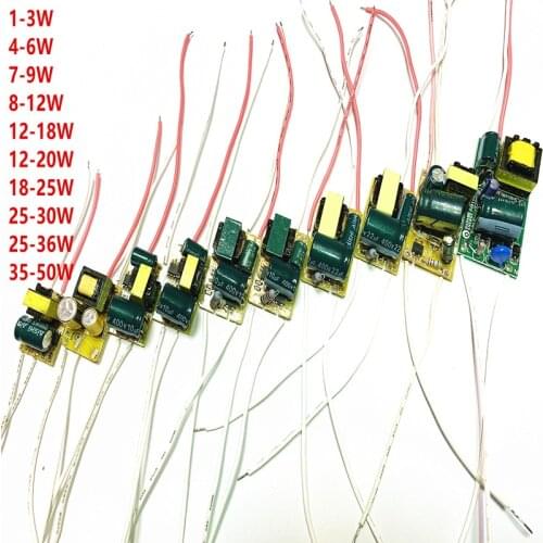 1-3W 4-6W 7-9W 8-18W 12-20W 18-25W 20-30W 35-50W LED driver power supply built-in constant current Lighting 85-265V Transformer