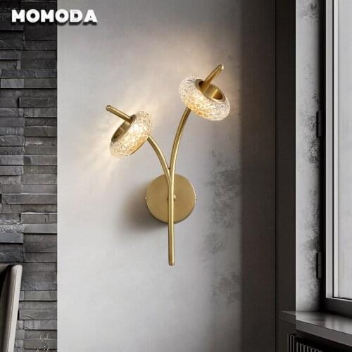 Postmodern LED Golden Wall Lamp Bedroom Bedside Lighting Luxury Brass Glass Wall Sconce Lights for Room Corridor Loft Home Decor