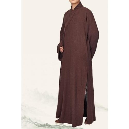 Unisex cotton&linen Buddhist monks suits robe Buddhism zen uniforms shaolin kung fu clothing gown clothes coffee/brown
