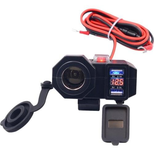 Motorcycle Phone Charger Socket Dual USB GPS Charger 12V/24V Waterproof Cigarette Lighter Voltage Display Power Adapter