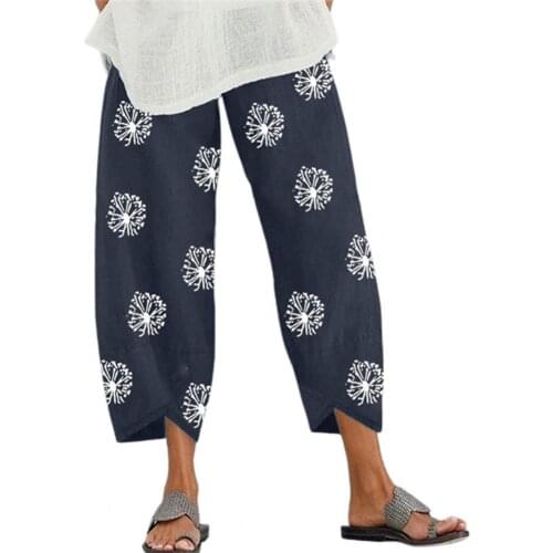 Women Vintage Harem Pants Floral Print Elastic Waist Plus Size Loose Trousers Cotton Linen Wide Leg Pant Loose Summer Pants