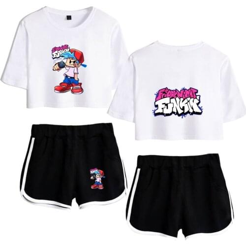 Game Friday Night Funkin Sexy 2 Piece Set Women Conjunto Feminino Women Crop Top and Shorts Ladies Tracksuits Two Piece Outfits