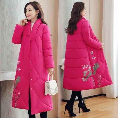 Print Winter Coat Women Indie Folk Fashion Loose Parkas Single Breasted Warm Padded Clothing Plus Size 3XL Jackets Windriel
