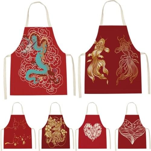 1 Piece Chinese Style Pattern MenS And WomenS Suitable For Family Kitchen Restaurant Chinese Bib Apron Catering Anti-Fouling