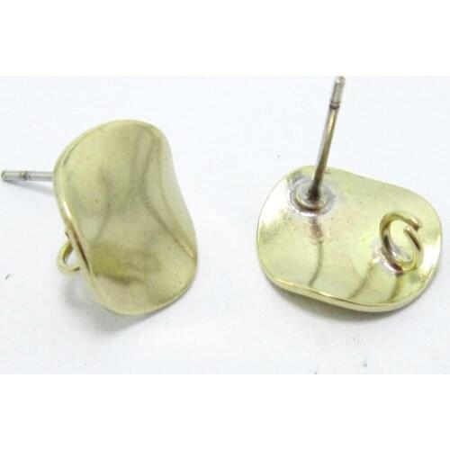 10pcs Brass stud earrings Wavy 12mm Raw brass round earlobe boho earrings post -10pcs R271