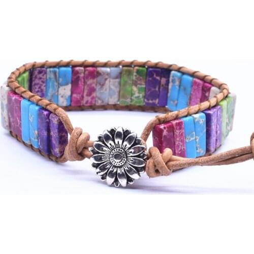 2019 Luxury Handmade Chakra Bracelet Jewelry Multi Color Natural Stone Beads Leather Wrap Bracelets Creative Gifts Dropshipping
