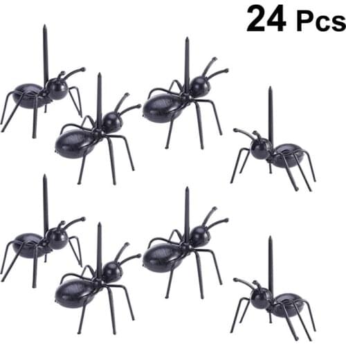24Pcs Black Ants Food Picks Reusable Plastic Ant Toothpicks Fruit Dessert Forks Appetizer Forks For Snack Cake Dessert