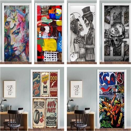 3D PVC Self-Adhesive Graffiti Sticker For Door Removable Wallpaper Living Room Bedroom Decoration Skull Wall Decals Art Posters