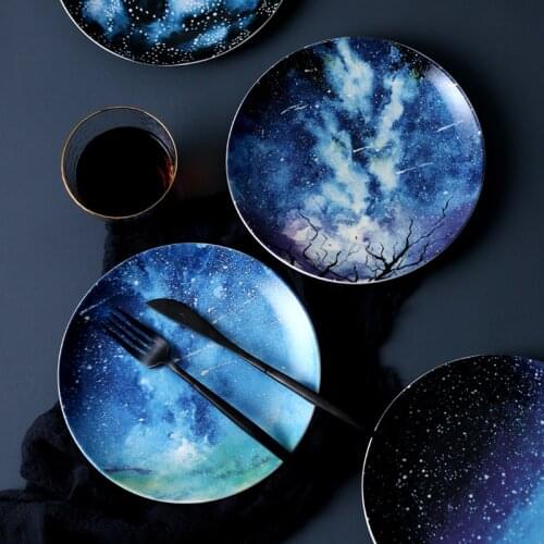 Household Creative Ceramic Dish Nordic Starry Sky Dinner Plate Dish Soy Sauce Dish Salad Dish Candy Dish Kitchen Supplies