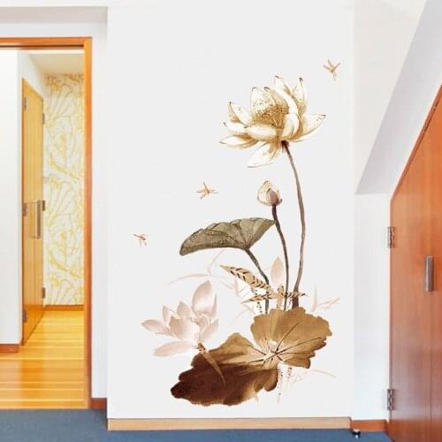 COVPAW Wall Stickers Lotus Gold Yellow Living Room Decorations Wallpaper Home Decor Wall Decals Bedroom Removable Mural Poster
