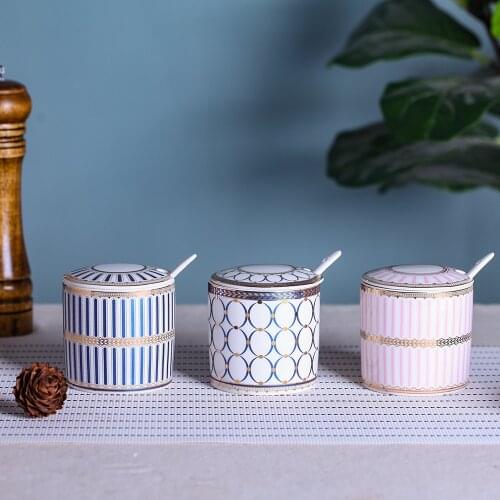 Sugar Bowl Dispenser Salt Container Ceramic Sugar Bowl with Lid and Spoon for Home and Kitchen