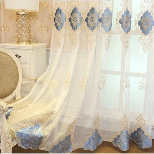 European Velvet Embroidered Tulle Curtains For Living Room Luxury Sheer Fabric Window Screen Bay Kitchen Drapes Finished JD1152