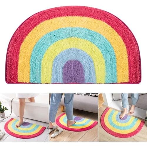 Flocking Antiskid Blanket in Colorful Stripe Rainbow with Abosrption and Quik Dry for Bathroom and Entrance E7