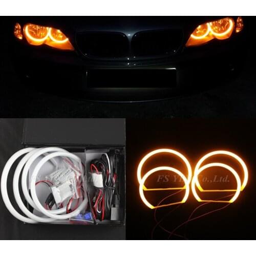 FSYLX SMD LED Angel Eyes for BMW E46 Non Projector Car SMD LED Angel Eye headlight for e46 Cotton Yellow/Amber 2x131mm 2x146mm