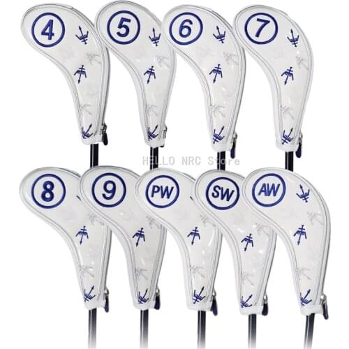 Golf Club Iron Headcovers Customized Synthetic Leather 9pcs (4,5,6,7,8,9,P,S,A) Set with Zipper Closure Head Cover Protect