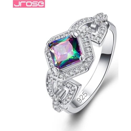 JROSE Gorgeous Fashion Princess Queen Jewelry Pink White Rainbow Mystic Cubic Zircon Silver Ring Size 6 7 8 9 Free Shipping Gift